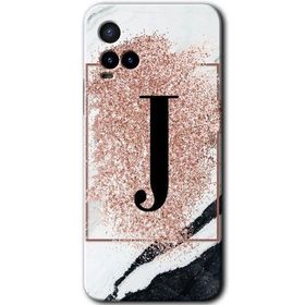 Vivo Y33S Pembe Mermer Desenli J Harfi Baskılı Uyumlu Silikon Kılıf
