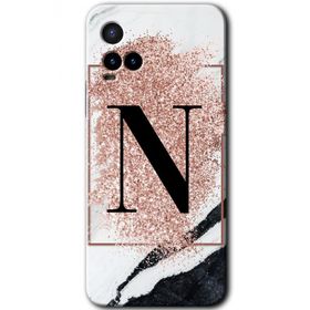 Vivo Y33S Pembe Mermer Desenli N Harfi Baskılı Uyumlu Silikon Kılıf