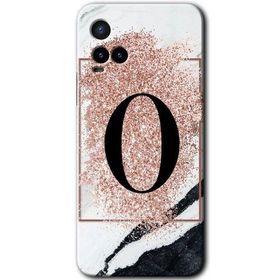Vivo Y33S Pembe Mermer Desenli O Harfi Baskılı Uyumlu Silikon Kılıf