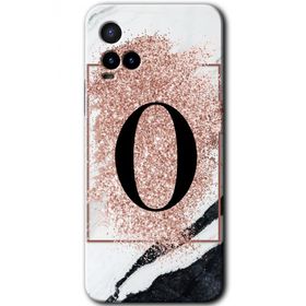Vivo Y33S Pembe Mermer Desenli O Harfi Baskılı Uyumlu Silikon Kılıf