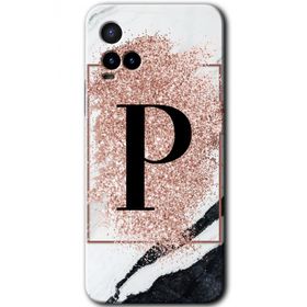 Vivo Y33S Pembe Mermer Desenli P Harfi Baskılı Uyumlu Silikon Kılıf
