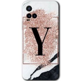 Vivo Y33S Pembe Mermer Desenli Y Harfi Baskılı Uyumlu Silikon Kılıf