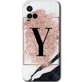 Vivo Y33S Pembe Mermer Desenli Y Harfi Baskılı Uyumlu Silikon Kılıf