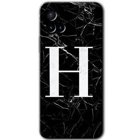 Vivo Y33S Siyah Mermer Desenli H Harfi Baskılı Uyumlu Silikon Kılıf