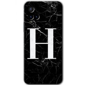 Vivo Y33S Siyah Mermer Desenli H Harfi Baskılı Uyumlu Silikon Kılıf