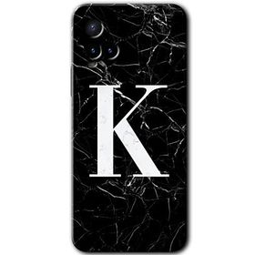 Vivo Y33S Siyah Mermer Desenli K Harfi Baskılı Uyumlu Silikon Kılıf