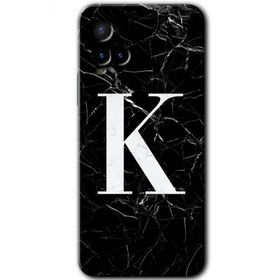 Vivo Y33S Siyah Mermer Desenli K Harfi Baskılı Uyumlu Silikon Kılıf