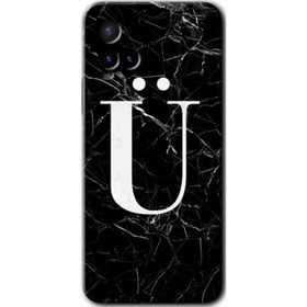 Vivo Y33S Siyah Mermer Desenli Ü Harfi Baskılı Uyumlu Silikon Kılıf