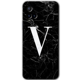 Vivo Y33S Siyah Mermer Desenli V Harfi Baskılı Uyumlu Silikon Kılıf