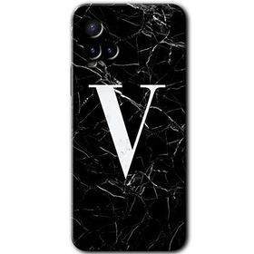 Vivo Y33S Siyah Mermer Desenli V Harfi Baskılı Uyumlu Silikon Kılıf