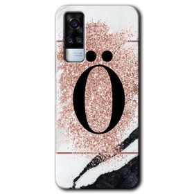 Vivo Y51 Pembe Mermer Desenli Ö Harfi Baskılı Uyumlu Silikon Kılıf