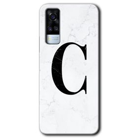 Vivo Y51A Beyaz Mermer Desenli C Harfi Baskılı Uyumlu Silikon Kılıf