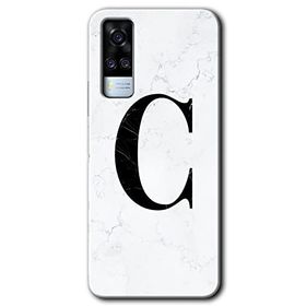 Vivo Y51A Beyaz Mermer Desenli C Harfi Baskılı Uyumlu Silikon Kılıf