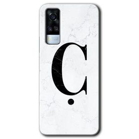 Vivo Y51A Beyaz Mermer Desenli C Harfi Baskılı Uyumlu Silikon Kılıf