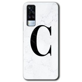 Vivo Y51A Beyaz Mermer Desenli C Harfi Baskılı Uyumlu Silikon Kılıf
