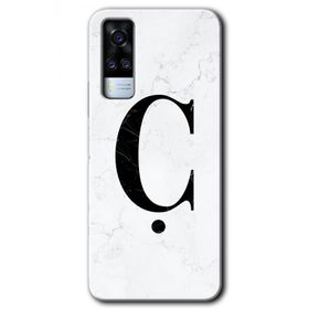 Vivo Y51A Beyaz Mermer Desenli C Harfi Baskılı Uyumlu Silikon Kılıf