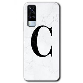 Vivo Y51A Beyaz Mermer Desenli C Harfi Baskılı Uyumlu Silikon Kılıf