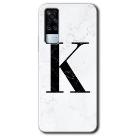 Vivo Y51A Beyaz Mermer Desenli D Harfi Baskılı Uyumlu Silikon Kılıf