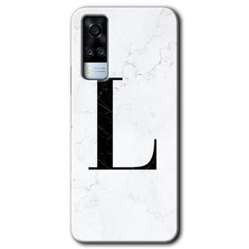 Vivo Y51A Beyaz Mermer Desenli D Harfi Baskılı Uyumlu Silikon Kılıf