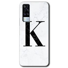 Vivo Y51A Beyaz Mermer Desenli K Harfi Baskılı Uyumlu Silikon Kılıf