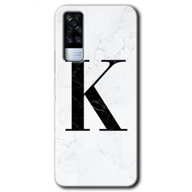 Vivo Y51A Beyaz Mermer Desenli K Harfi Baskılı Uyumlu Silikon Kılıf