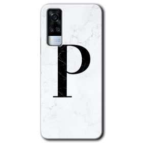 Vivo Y51A Beyaz Mermer Desenli M Harfi Baskılı Uyumlu Silikon Kılıf