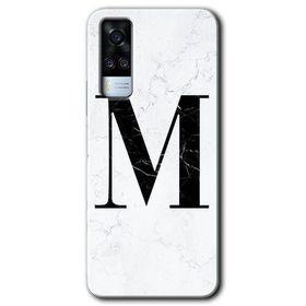 Vivo Y51A Beyaz Mermer Desenli M Harfi Baskılı Uyumlu Silikon Kılıf