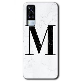 Vivo Y51A Beyaz Mermer Desenli M Harfi Baskılı Uyumlu Silikon Kılıf