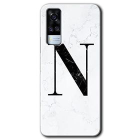 Vivo Y51A Beyaz Mermer Desenli N Harfi Baskılı Uyumlu Silikon Kılıf