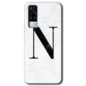 Vivo Y51A Beyaz Mermer Desenli N Harfi Baskılı Uyumlu Silikon Kılıf