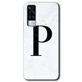 Vivo Y51A Beyaz Mermer Desenli P Harfi Baskılı Uyumlu Silikon Kılıf
