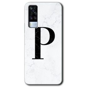 Vivo Y51A Beyaz Mermer Desenli P Harfi Baskılı Uyumlu Silikon Kılıf