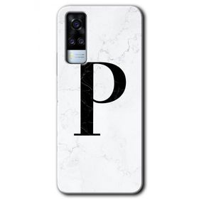 Vivo Y51A Beyaz Mermer Desenli P Harfi Baskılı Uyumlu Silikon Kılıf