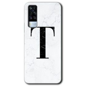 Vivo Y51A Beyaz Mermer Desenli T Harfi Baskılı Uyumlu Silikon Kılıf