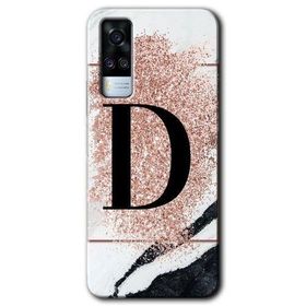 Vivo Y51A Pembe Mermer Desenli D Harfi Baskılı Uyumlu Silikon Kılıf