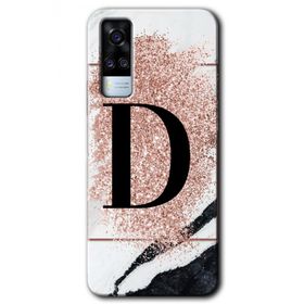Vivo Y51A Pembe Mermer Desenli D Harfi Baskılı Uyumlu Silikon Kılıf