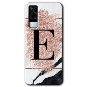 Vivo Y51A Pembe Mermer Desenli E Harfi Baskılı Uyumlu Silikon Kılıf