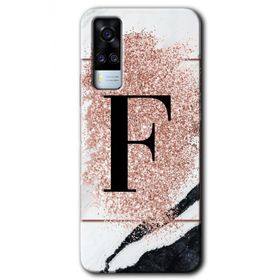 Vivo Y51A Pembe Mermer Desenli F Harfi Baskılı Uyumlu Silikon Kılıf