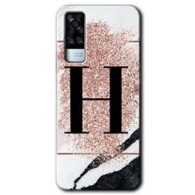 Vivo Y51A Pembe Mermer Desenli H Harfi Baskılı Uyumlu Silikon Kılıf