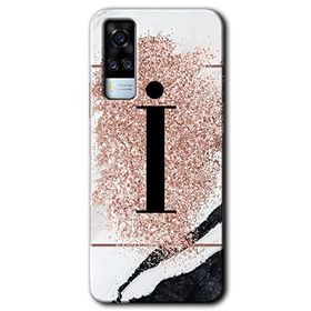 Vivo Y51A Pembe Mermer Desenli İ Harfi Baskılı Uyumlu Silikon Kılıf