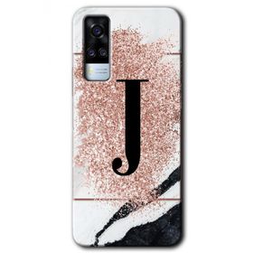 Vivo Y51A Pembe Mermer Desenli J Harfi Baskılı Uyumlu Silikon Kılıf
