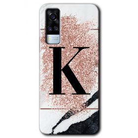 Vivo Y51A Pembe Mermer Desenli K Harfi Baskılı Uyumlu Silikon Kılıf