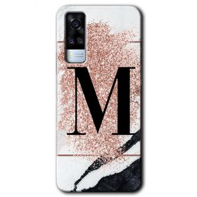Vivo Y51A Pembe Mermer Desenli M Harfi Baskılı Uyumlu Silikon Kılıf