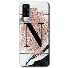 Vivo Y51A Pembe Mermer Desenli N Harfi Baskılı Uyumlu Silikon Kılıf