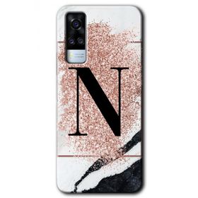 Vivo Y51A Pembe Mermer Desenli N Harfi Baskılı Uyumlu Silikon Kılıf