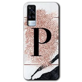 Vivo Y51A Pembe Mermer Desenli P Harfi Baskılı Uyumlu Silikon Kılıf