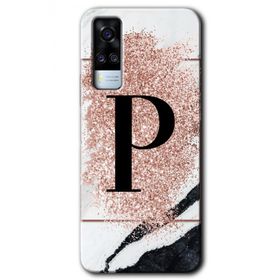 Vivo Y51A Pembe Mermer Desenli P Harfi Baskılı Uyumlu Silikon Kılıf