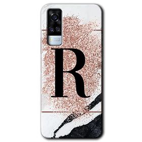 Vivo Y51A Pembe Mermer Desenli R Harfi Baskılı Uyumlu Silikon Kılıf
