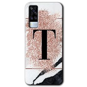 Vivo Y51A Pembe Mermer Desenli T Harfi Baskılı Uyumlu Silikon Kılıf
