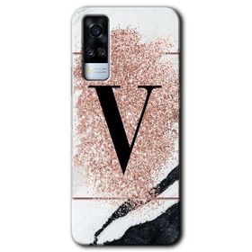 Vivo Y51A Pembe Mermer Desenli V Harfi Baskılı Uyumlu Silikon Kılıf